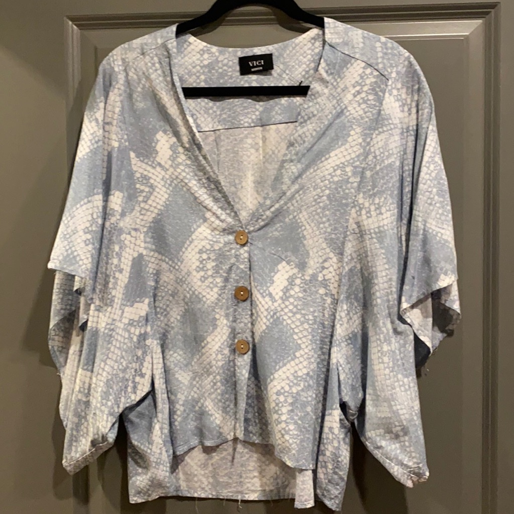 Vici Collections Blue & White Python Top